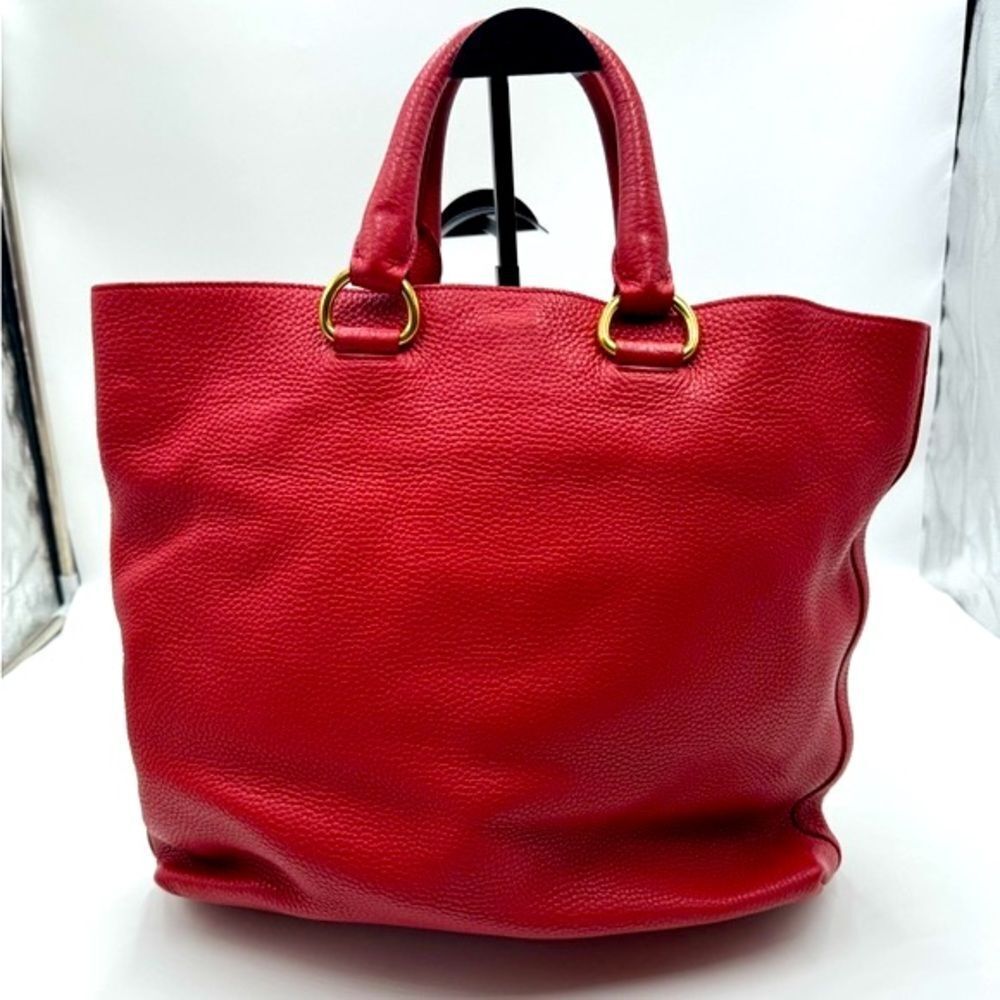 Auth Prada Rosso Vitello Daino Leather Convertible Shopping Tote Bag Preloved - Picture 5 of 13